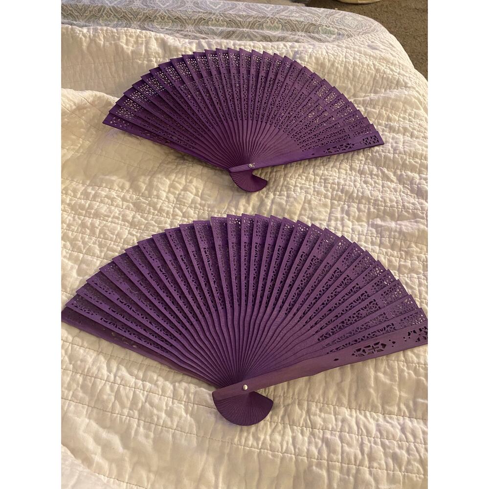 2 purple wood fans -NEW